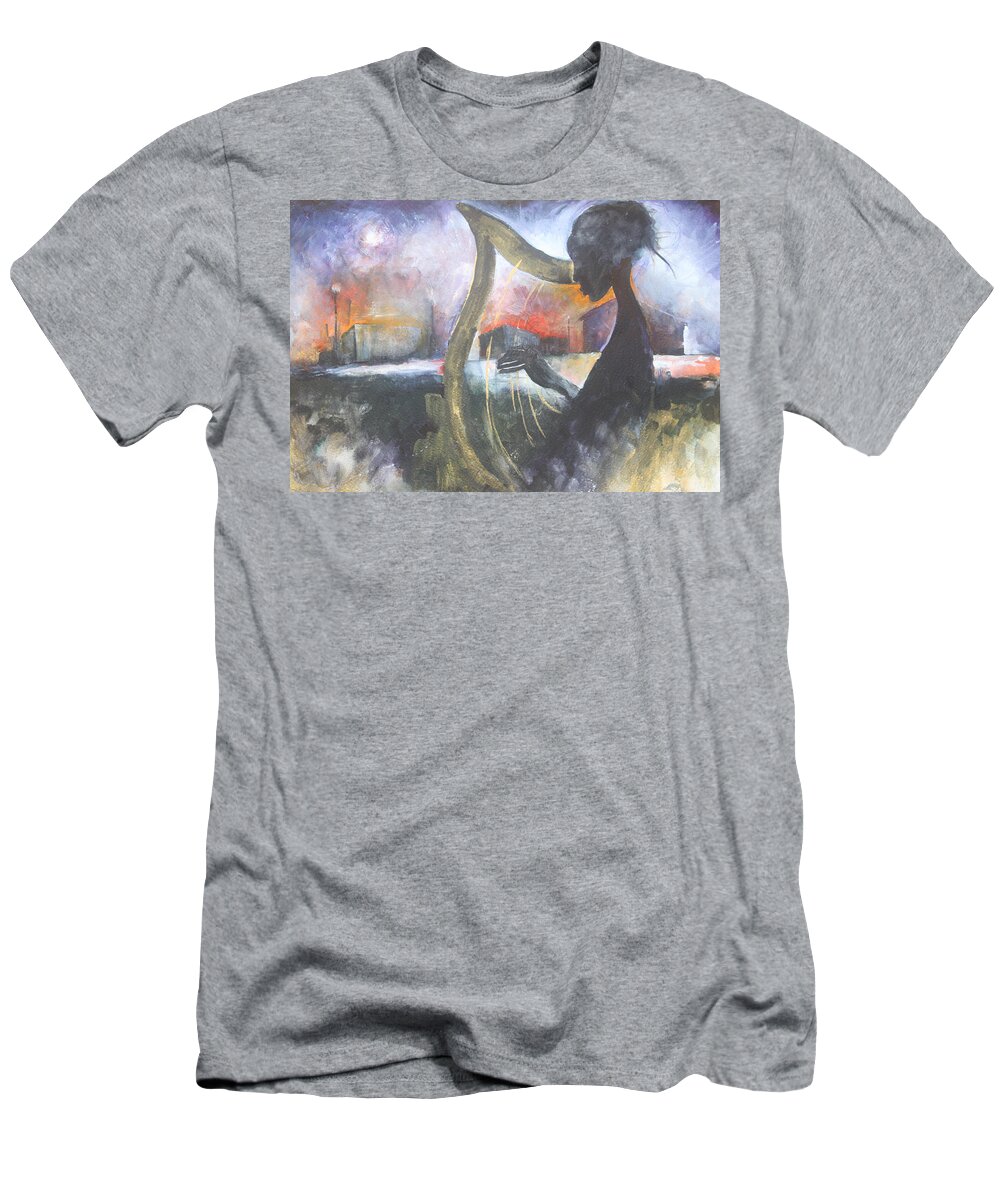 Urban T-Shirt featuring the painting Urban reflections by Maya Manolova