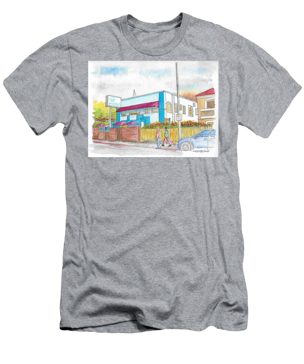 Usa Hostels T-Shirt featuring the painting USA Hostels, Hollywood, California by Carlos G Groppa
