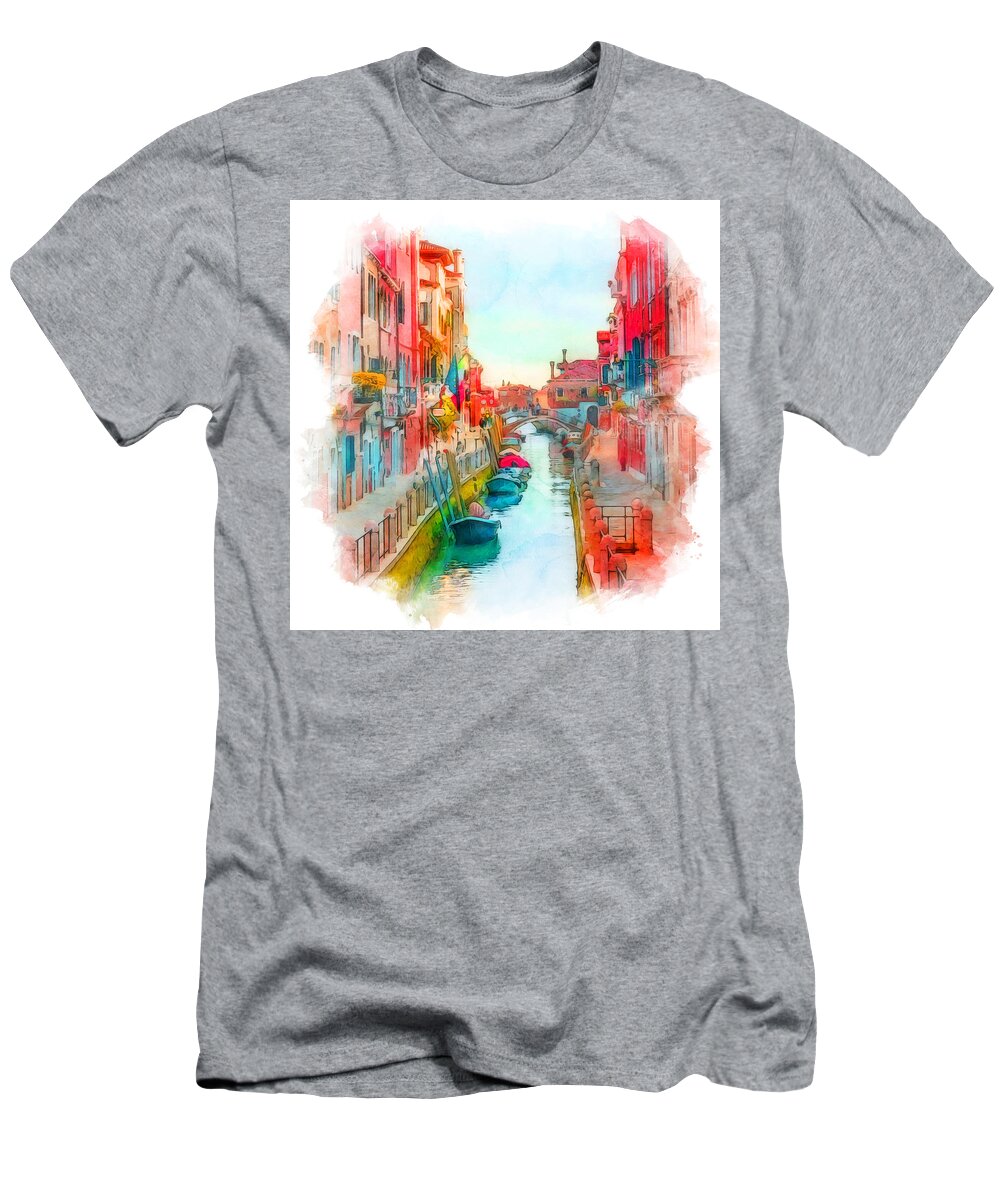 Venice T-Shirt featuring the painting Venice, Italian Panorama - 02 by AM FineArtPrints