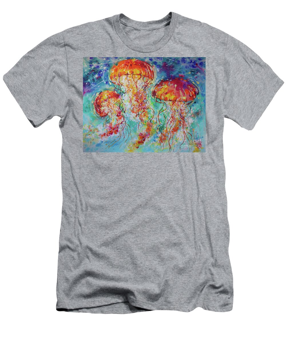  T-Shirt featuring the painting Vibrant Jellyfish by Jyotika Shroff