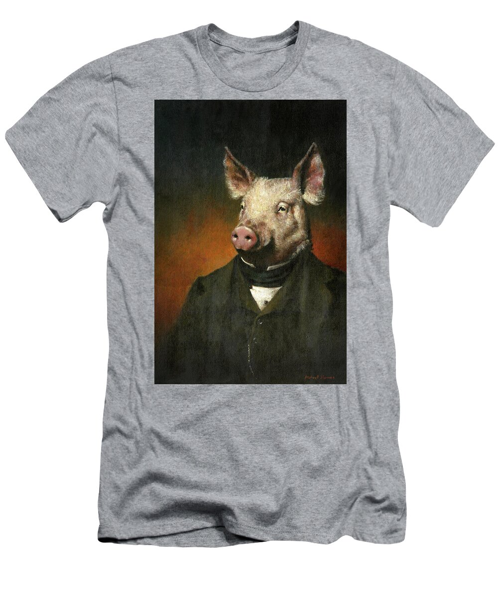 Pig T-Shirt featuring the painting Victorian Pig by Michael Thomas
