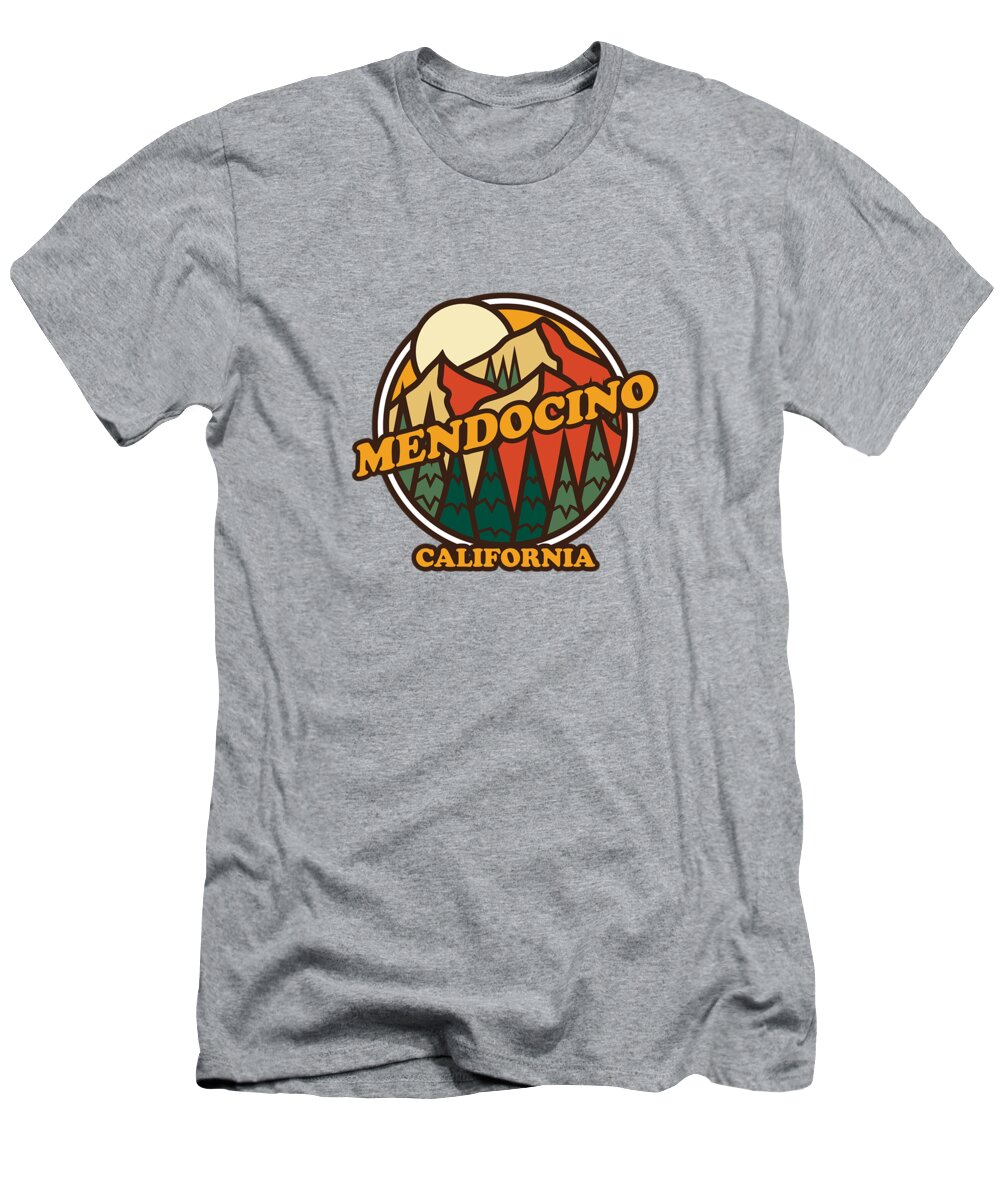 Vintage Mendocino California Mountain Hiking Souvenir Print T-Shirt featuring the digital art Vintage Mendocino California Mountain Hiking Souvenir Print by Yossar Rivier