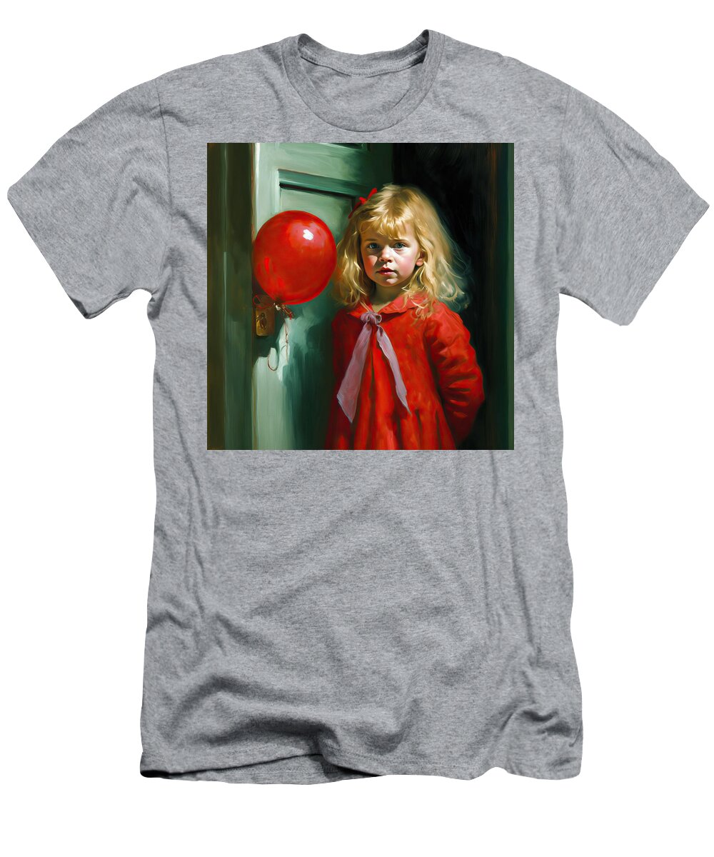 Balloon T-Shirt featuring the painting Waiting for her Dad by My Head Cinema