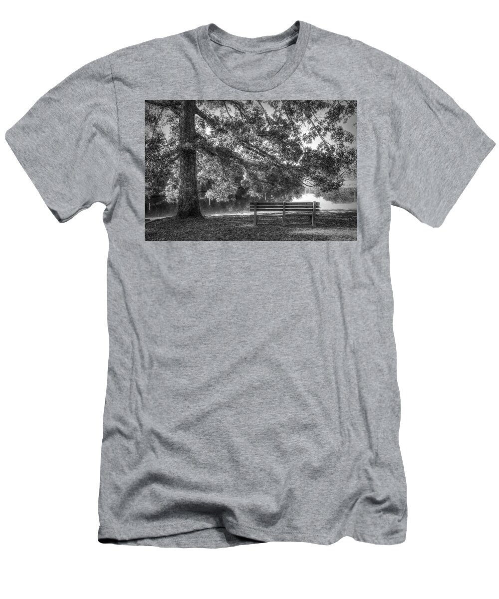 Benton T-Shirt featuring the photograph Waiting in the Fall Black and White by Debra and Dave Vanderlaan