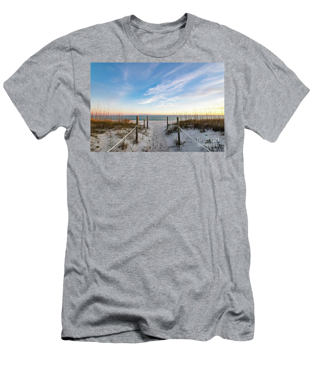 Golden Hour T-Shirt featuring the photograph Walkway to the Beach at Golden Hour by Beachtown Views