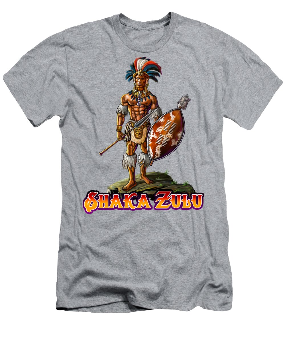 Shaka T-Shirt featuring the painting Warrior King Shaka Zulu by Anthony Mwangi