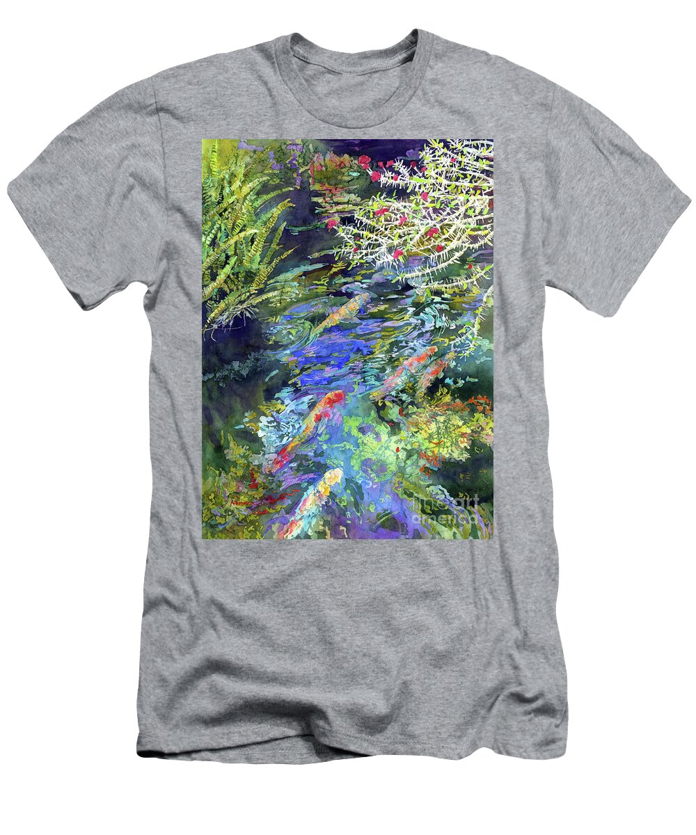 Koi T-Shirt featuring the painting Water Garden-pastel colors by Hailey E Herrera