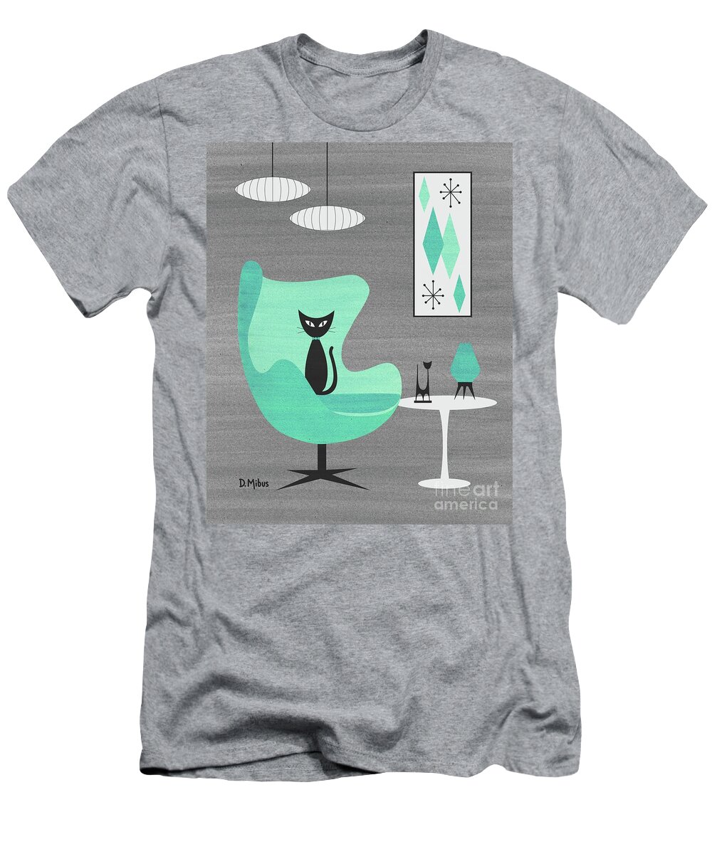 Mid Century Modern T-Shirt featuring the mixed media Egg Chair in Aqua nd Gray by Donna Mibus