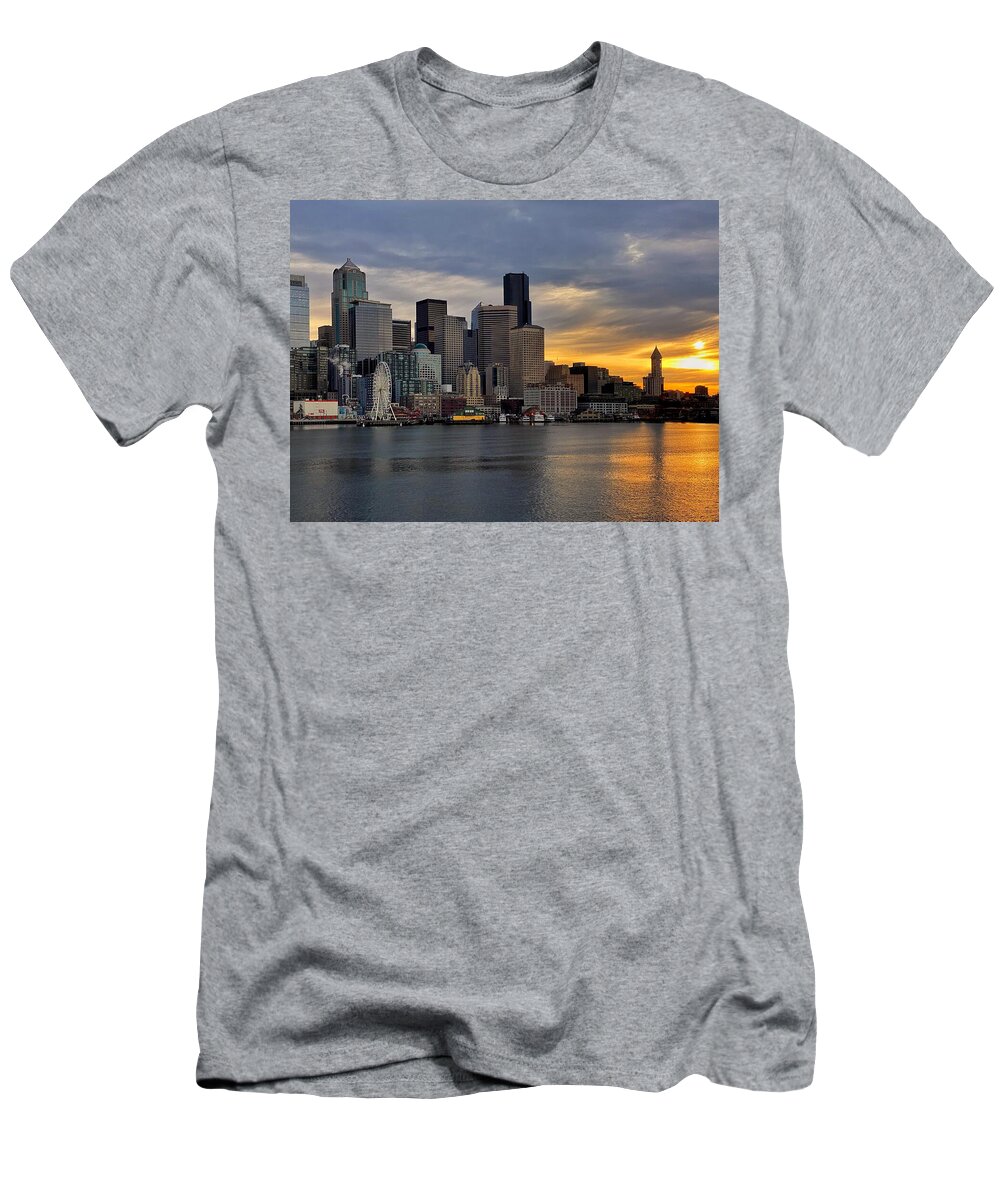 Seattle T-Shirt featuring the photograph Waterfront Sunrise by Jerry Abbott