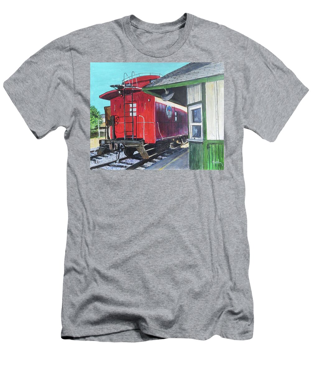 Caboose T-Shirt featuring the painting Wave From The Window by William Brody