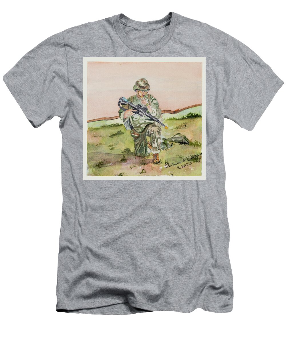 Soldier T-Shirt featuring the painting We Are Here by Barbara F Johnson
