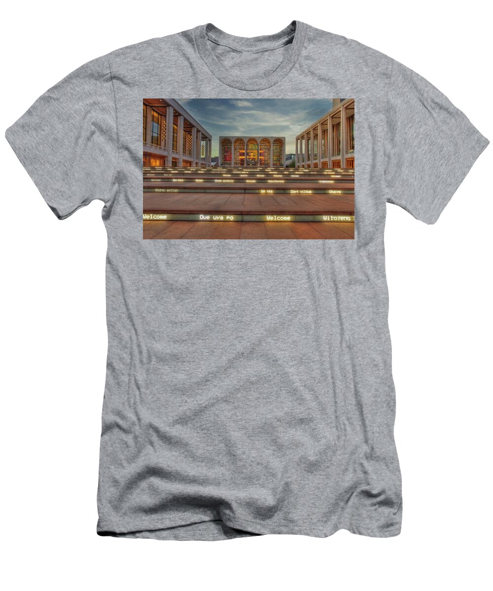 Lincoln Center T-Shirt featuring the photograph Welcome To Lincoln Center by Susan Candelario