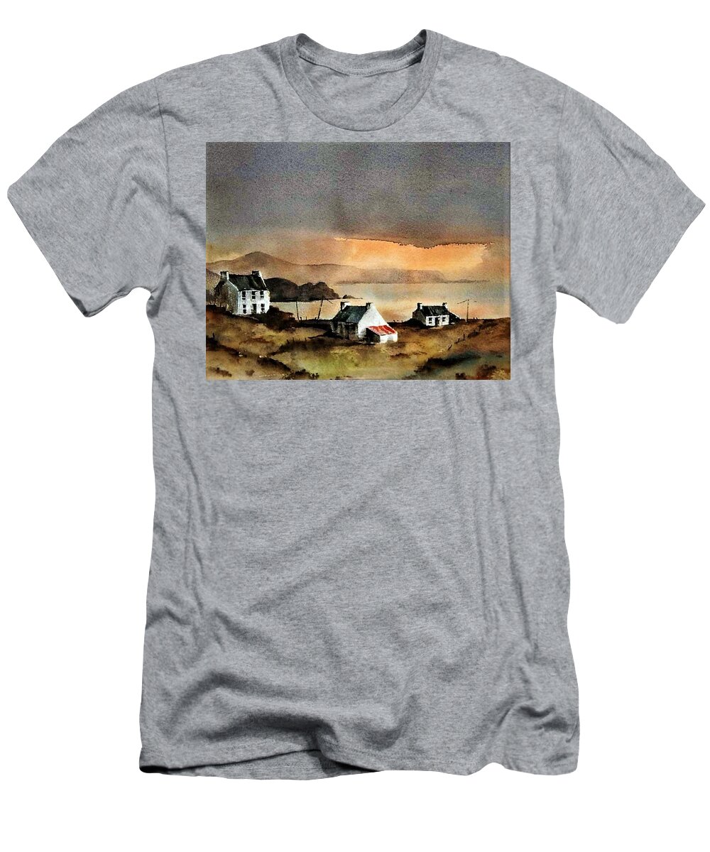  T-Shirt featuring the painting West Kerry Sunset by Val Byrne