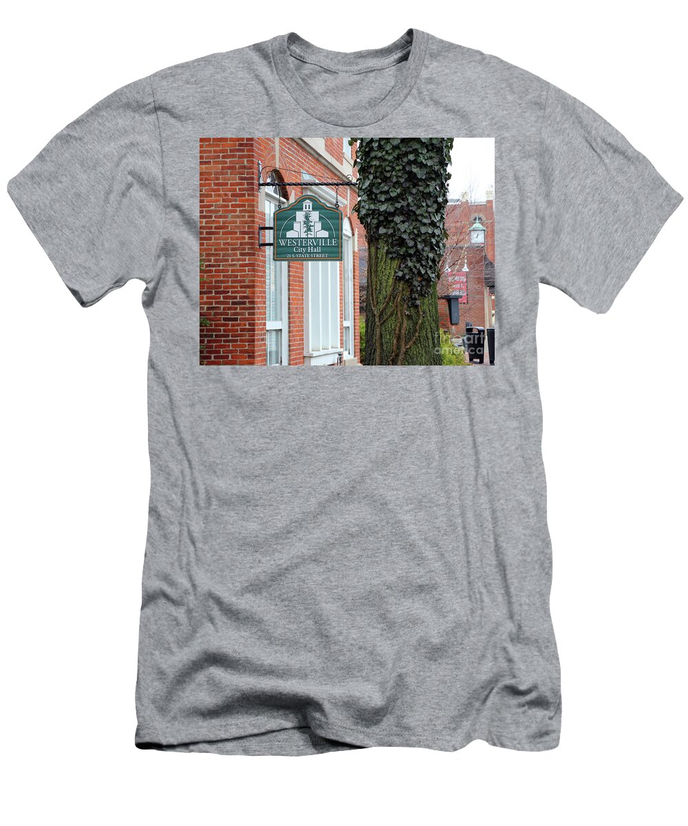 Westerville Ohio T-Shirt featuring the photograph Westerville Ohio City Hall Plaque 1071 by Jack Schultz