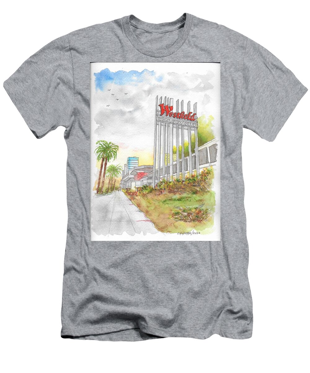 Westfield Mall T-Shirt featuring the painting Westfield Mall, Century City, California by Carlos G Groppa
