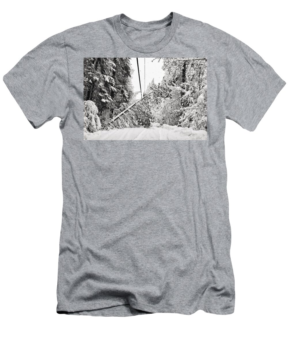 Photograph Snow Road Tree Snowstorm T-Shirt featuring the photograph What The Snow Did by Beverly Read