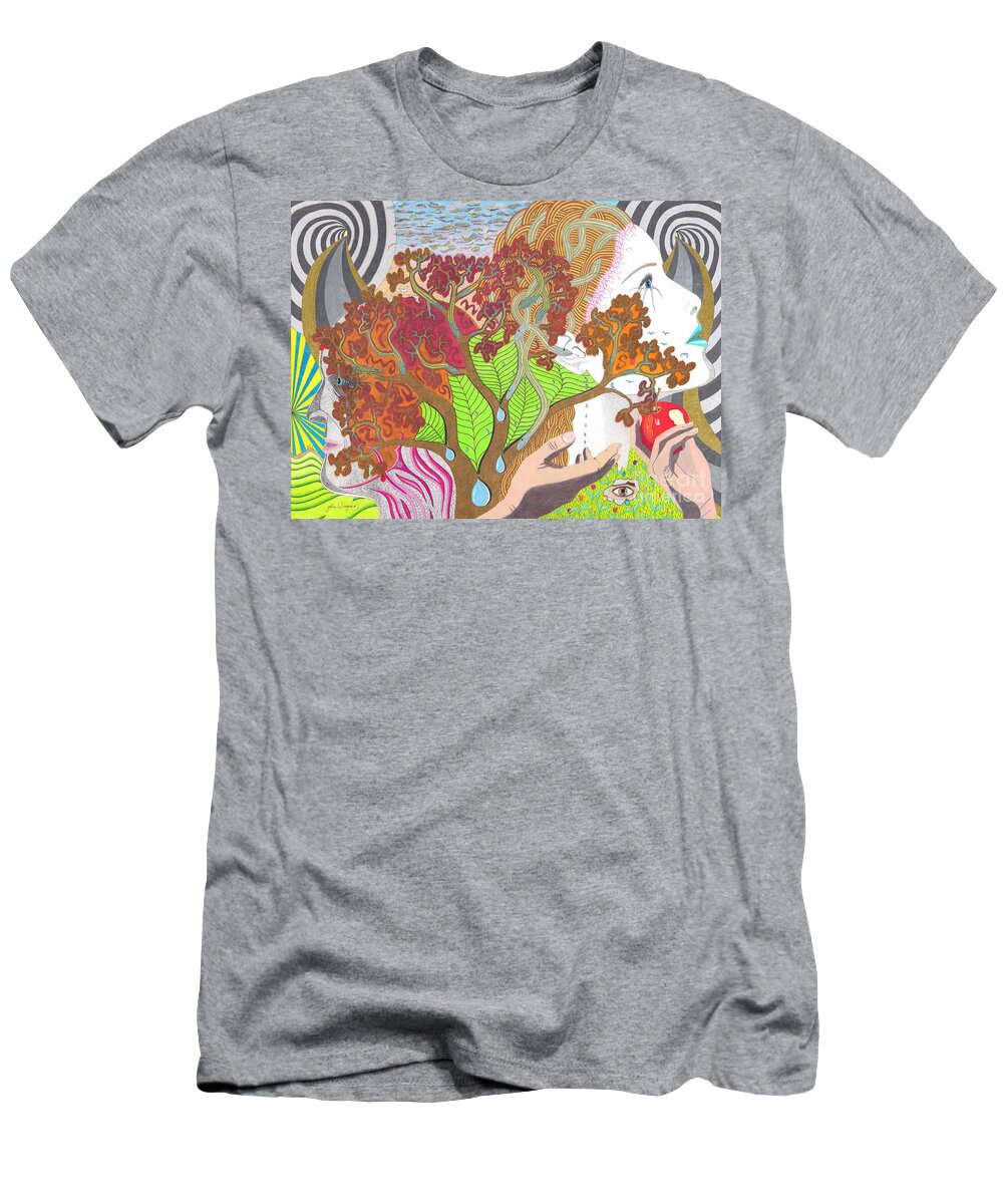 Abstract T-Shirt featuring the drawing Whispers of Deceit by John Wiegand