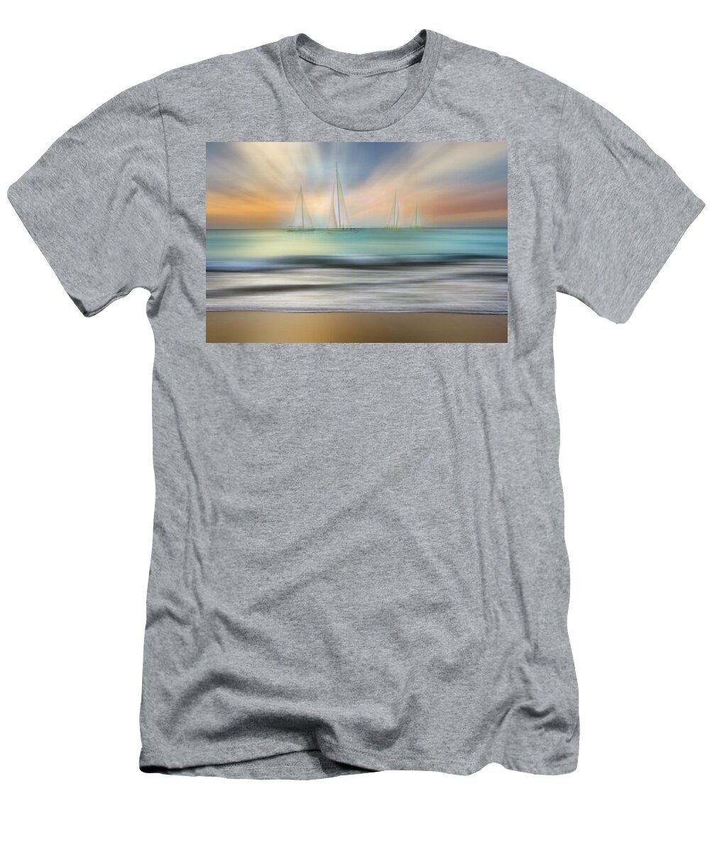 Boats T-Shirt featuring the photograph White Sails Dreamscape by Debra and Dave Vanderlaan