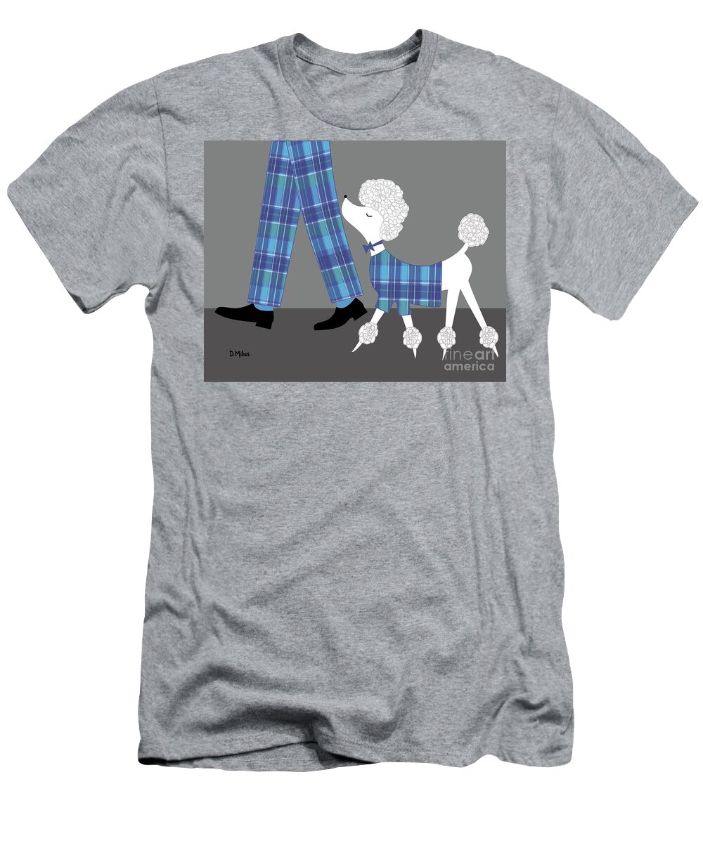 Mid Century Dog T-Shirt featuring the digital art White Standard Poodle Blue Plaid by Donna Mibus