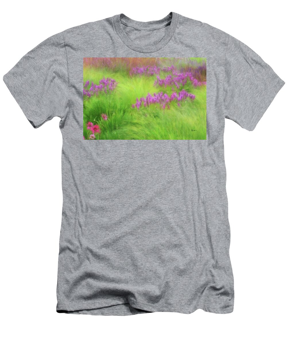 Background T-Shirt featuring the digital art Wild Lilac Spires in Tall Grass by Russ Harris