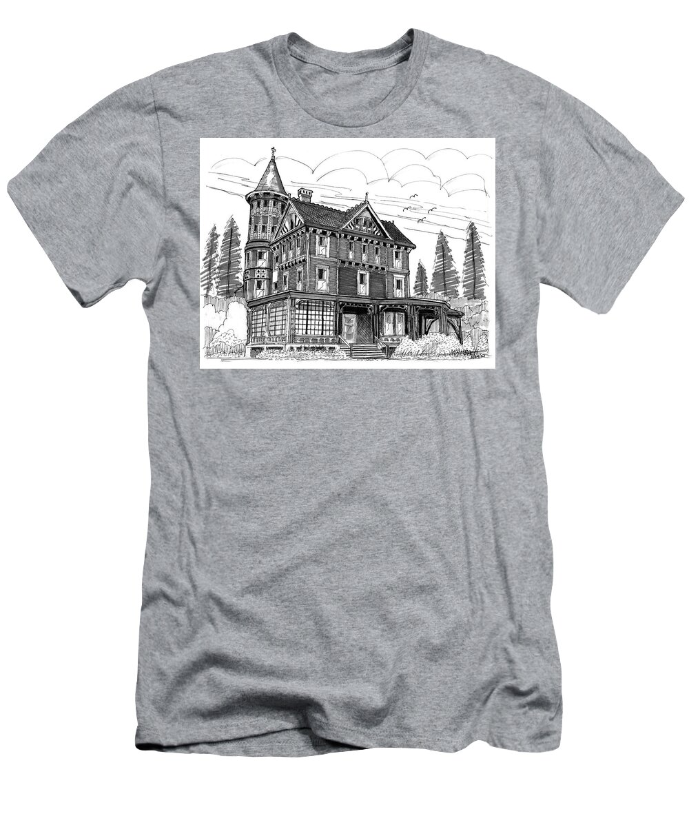 Wilderstein Estate T-Shirt featuring the drawing Wilderstein Historic Site Rhinebeck NY by Richard Wambach