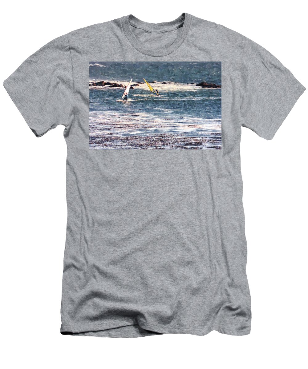 Fine Art T-Shirt featuring the painting Windsurfers by Robert Harris