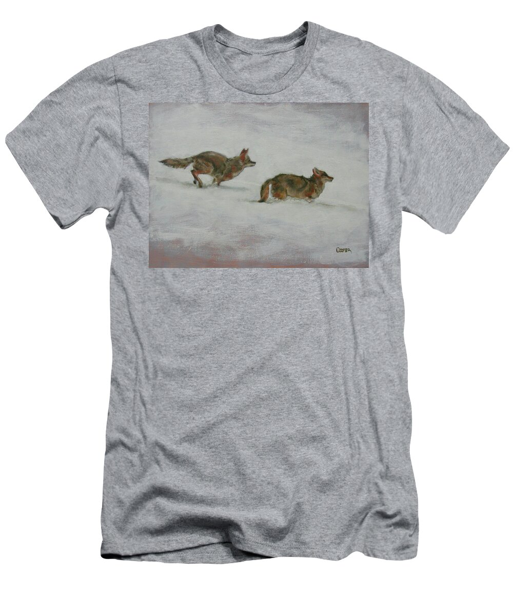 Oil Painting T-Shirt featuring the painting Winter coyotes by Todd Cooper