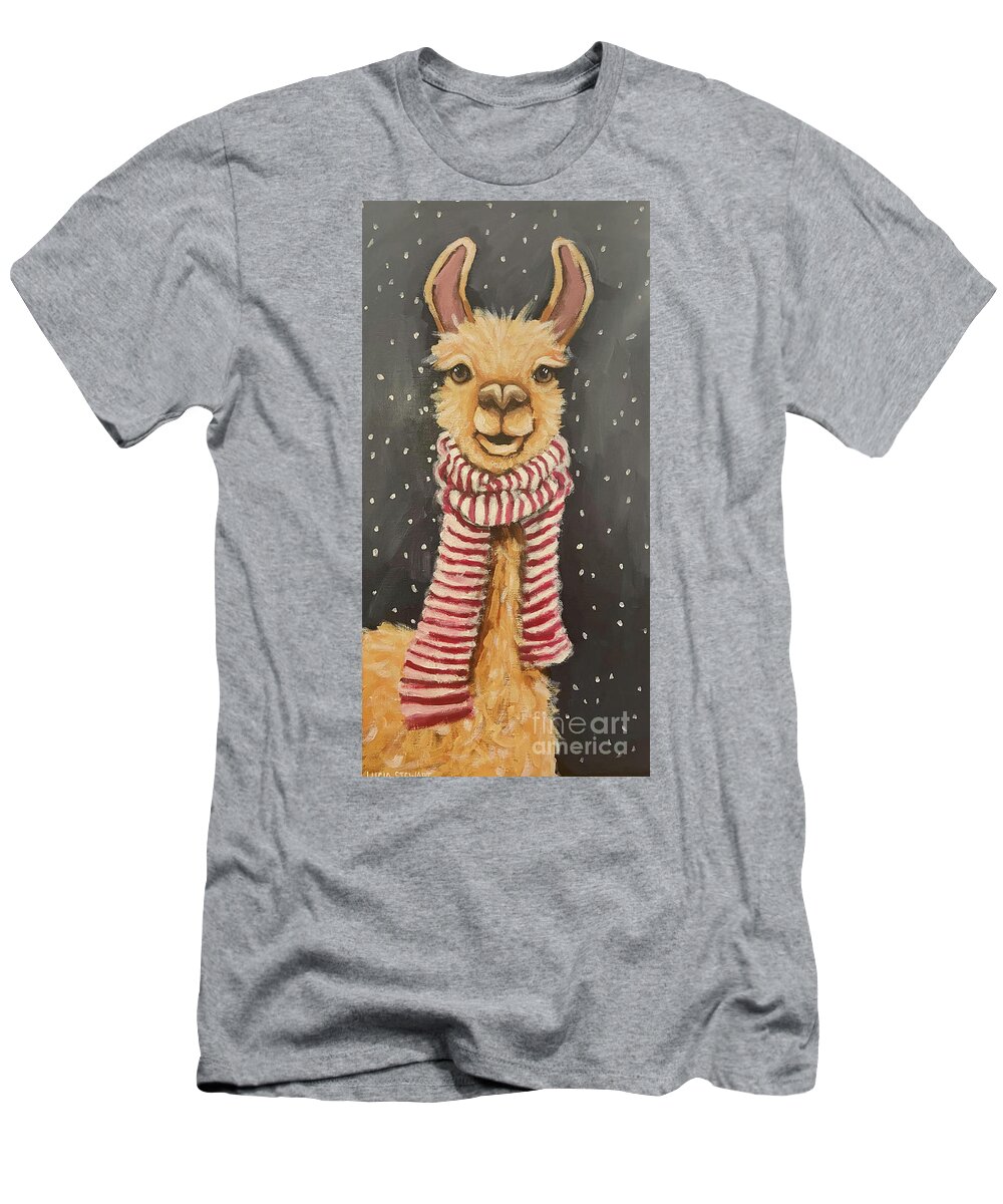 Llama T-Shirt featuring the painting Winter Llama by Lucia Stewart