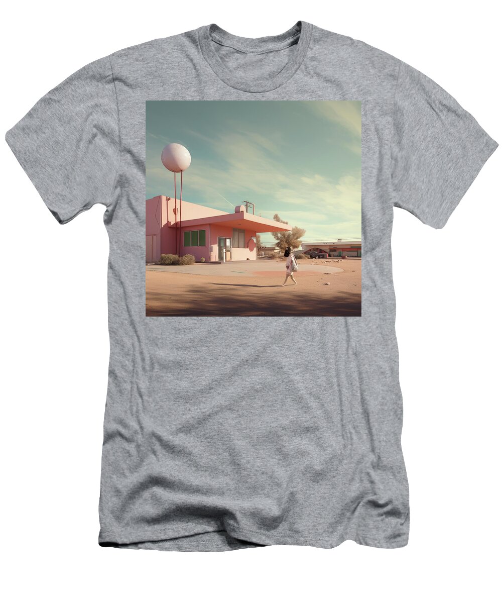 Blue T-Shirt featuring the digital art Woman at Sad Desert Store by YoPedro