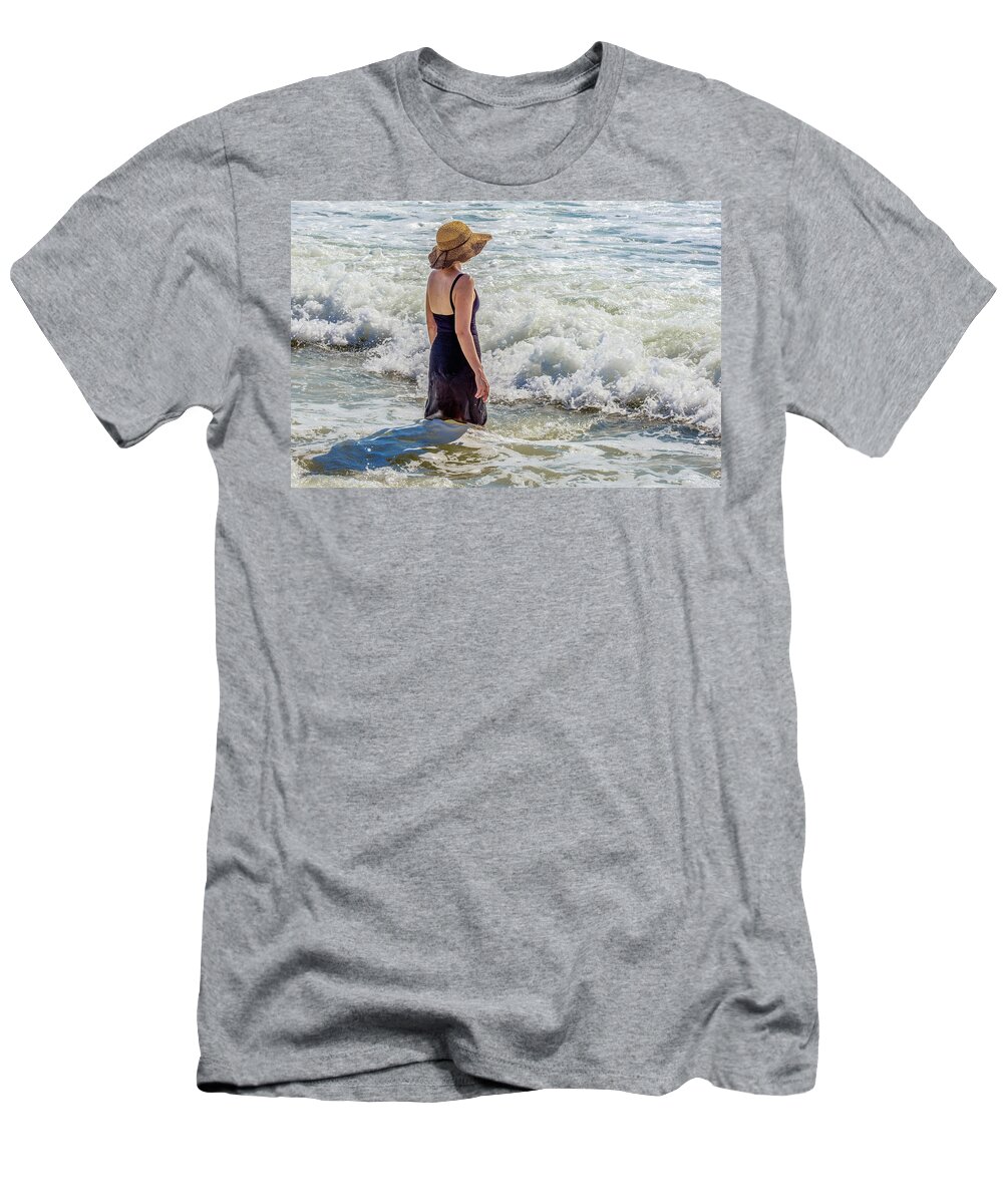 Beach T-Shirt featuring the photograph Woman in The Waves by WAZgriffin Digital