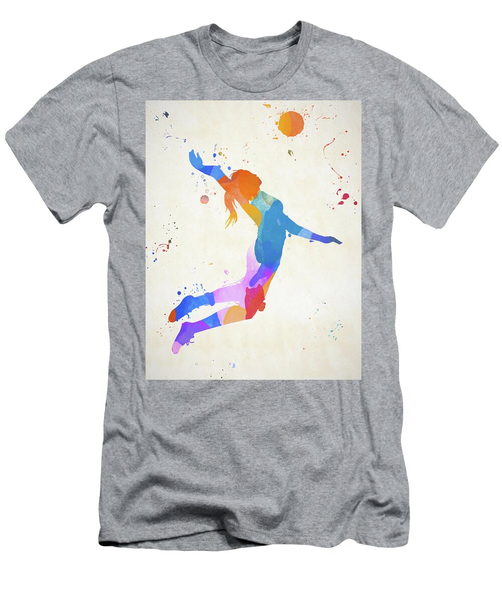Woman Volleyball Player Color Splash T-Shirt featuring the painting Woman Volleyball Player Color Splash by Dan Sproul
