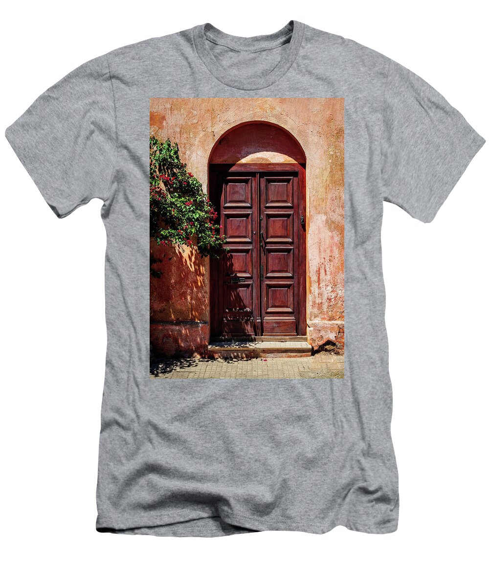House T-Shirt featuring the photograph Wooden door in historical town of Colonia del Sacramento by Steven Heap