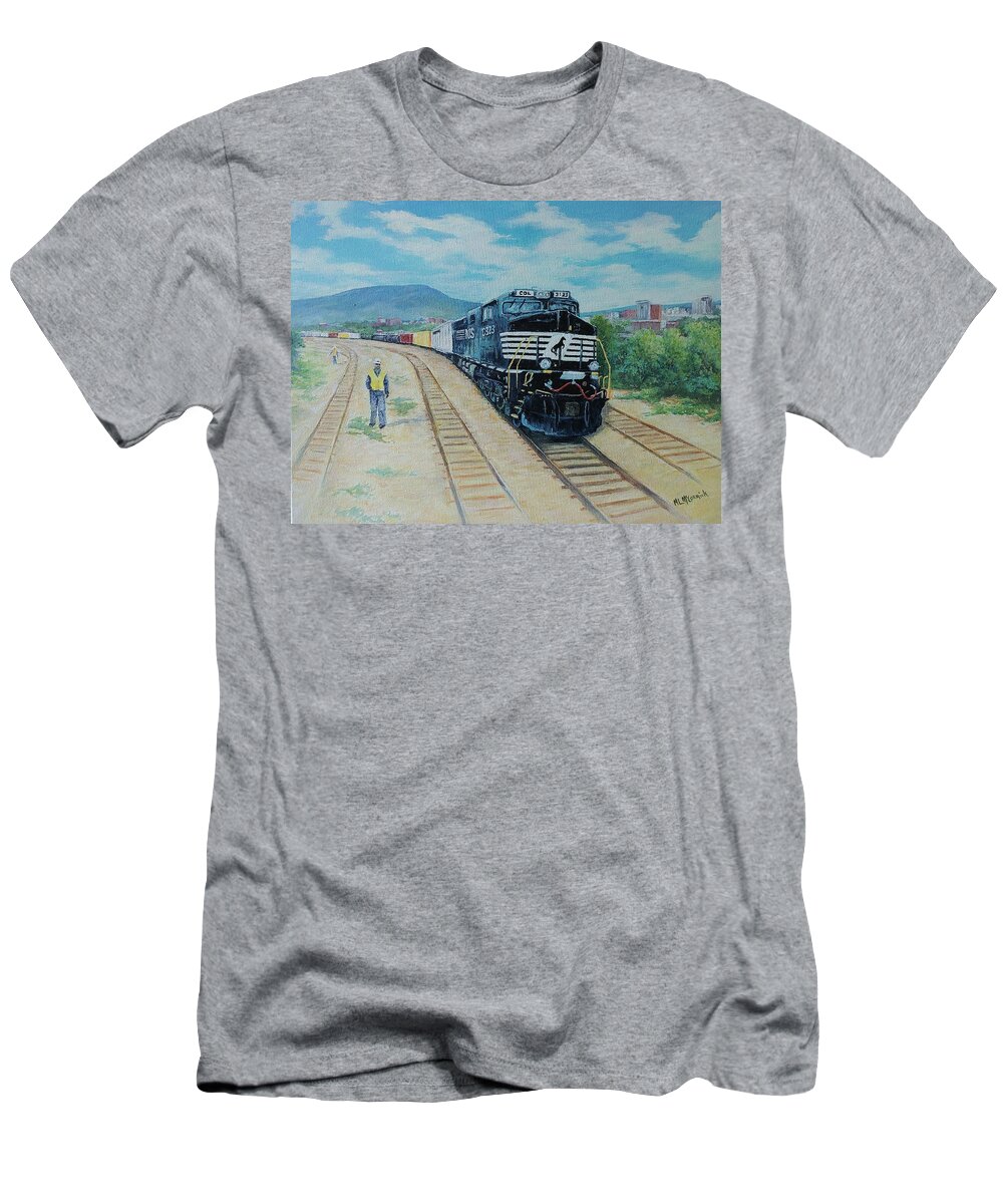 Trains T-Shirt featuring the painting Working Heartily by ML McCormick
