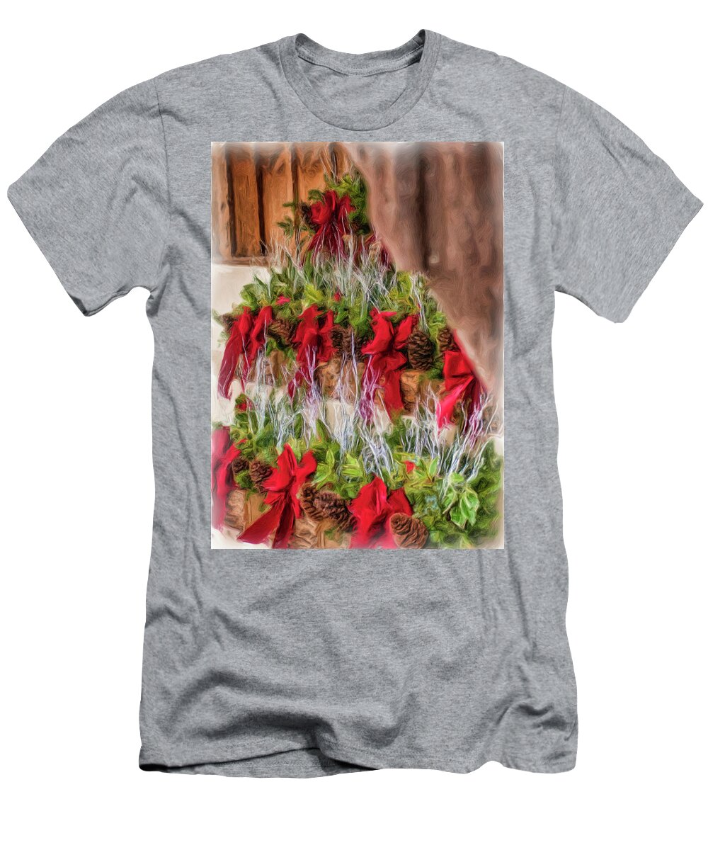 Christmas T-Shirt featuring the photograph Wreaths for Sale in Granby - digital image by Cordia Murphy