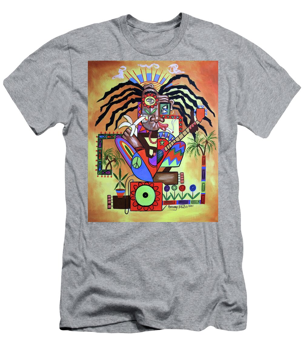 Abstract T-Shirt featuring the painting Ya Mon 2 No Steal Drums by Anthony Falbo