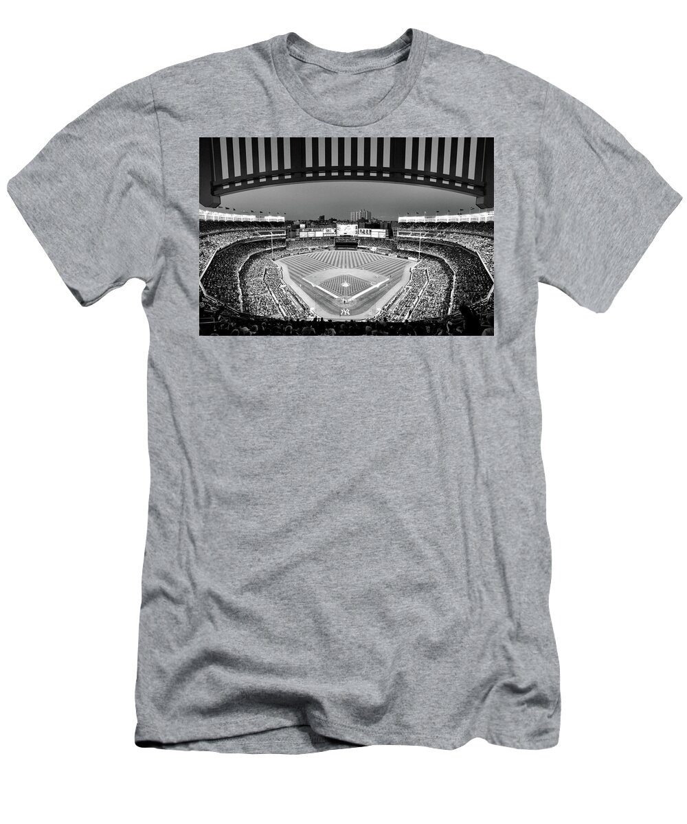 Yankee Stadium T-Shirt featuring the photograph Yankee Stadium 2 - B and W by Allen Beatty