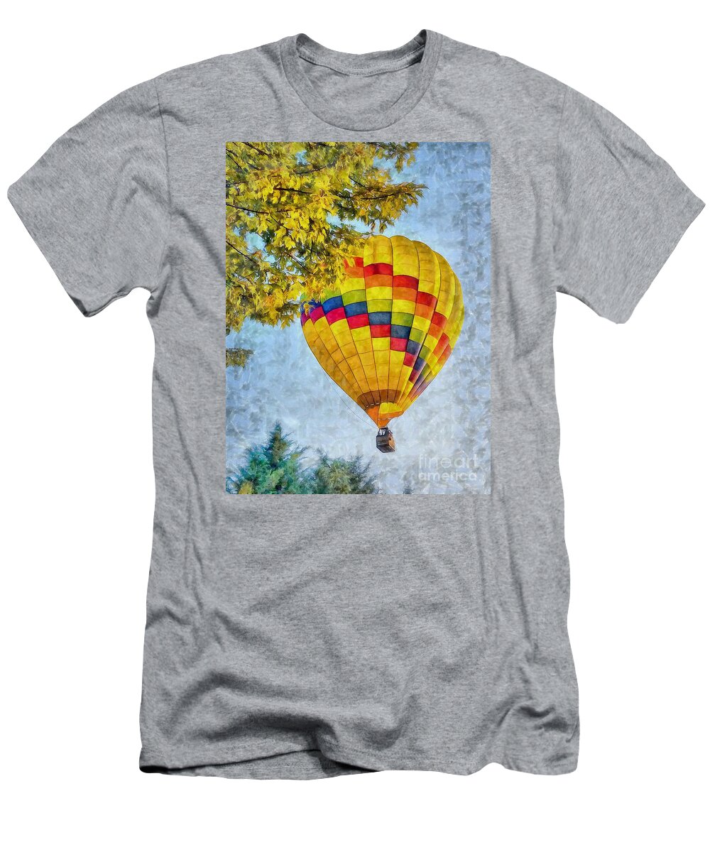 Hot Air Balloon T-Shirt featuring the photograph Yellow Balloon Aquarelle by Sea Change Vibes