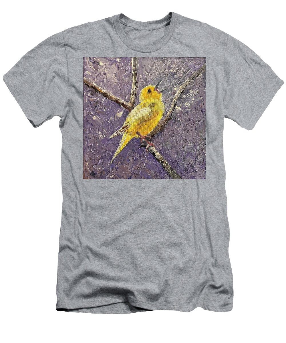 We Love Watching. Birds. The Yellow Warbler Is So Bright And Cheery T-Shirt featuring the painting Yellow Warbler by Marsha Karle