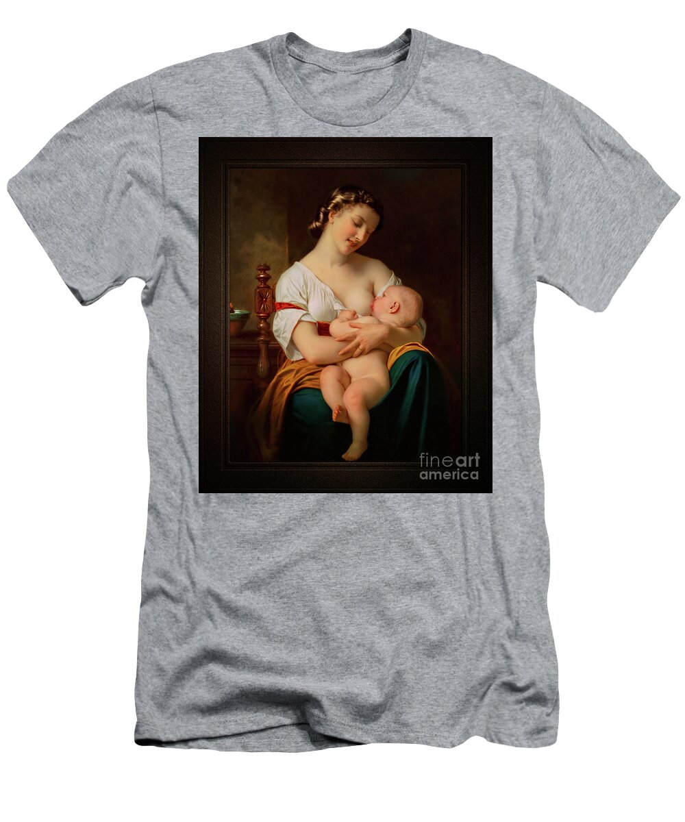 Young Mother Nursing Her Baby T-Shirt featuring the painting Young Mother Nursing Her Baby by Hugues Merle Remastered Xzendor7 Fine Art Old Masters Reproductions by Rolando Burbon