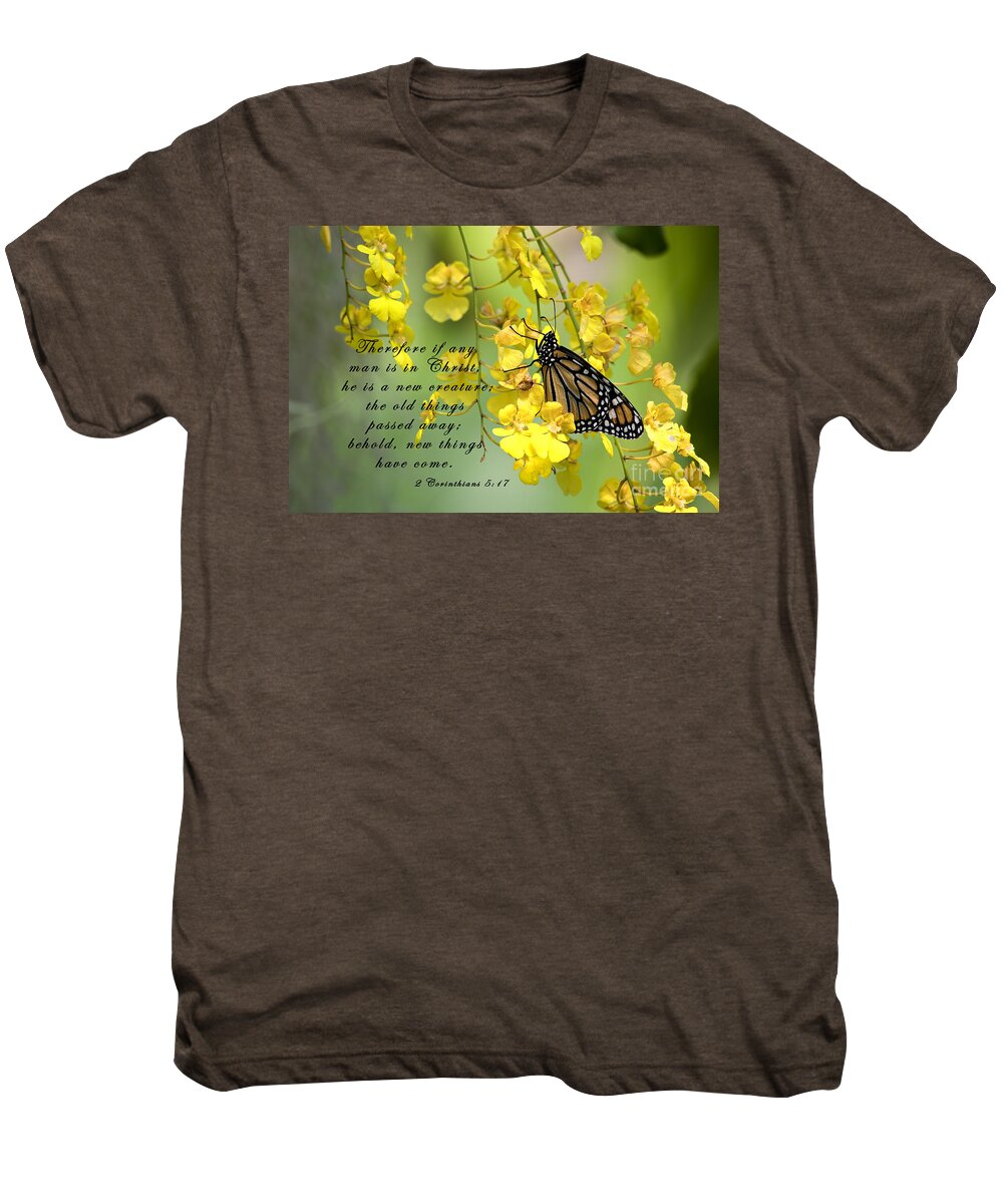 Scripture Men's Premium T-Shirt featuring the photograph Monarch Butterfly with Scripture #1 by Jill Lang