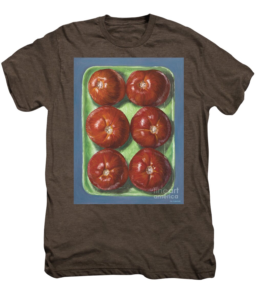 Tomatoes Men's Premium T-Shirt featuring the digital art Tomatoes in Green Tray #2 by Jim Zahniser
