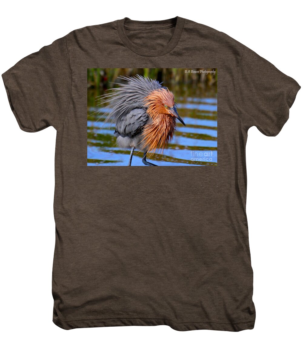Reddish Egret Men's Premium T-Shirt featuring the photograph Big Red all fuzzed out by Barbara Bowen