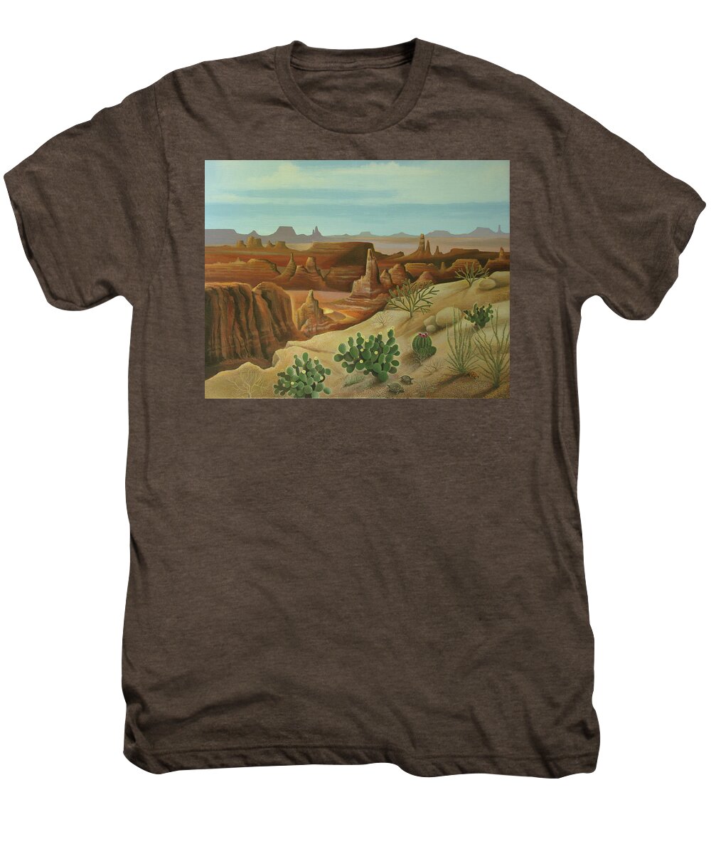 Desert Landscape Men's Premium T-Shirt featuring the painting Monument Valley by Stuart Swartz