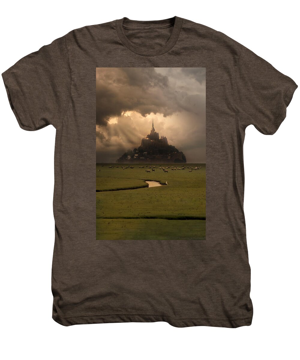 Church Men's Premium T-Shirt featuring the photograph Saint Michel in the evening sun by Jaroslaw Blaminsky