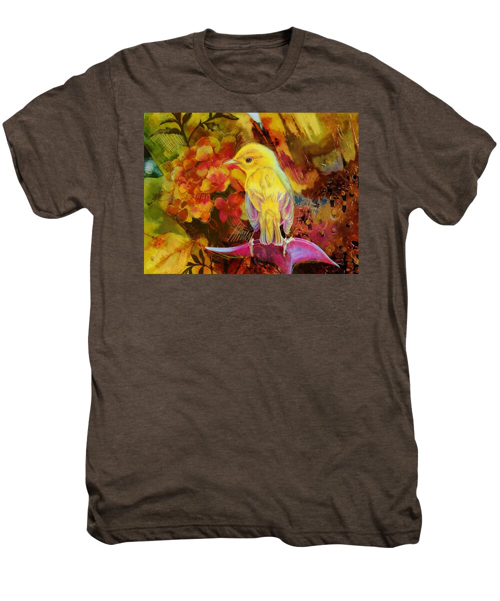 Bird Men's Premium T-Shirt featuring the painting Yellow Bird by Catf