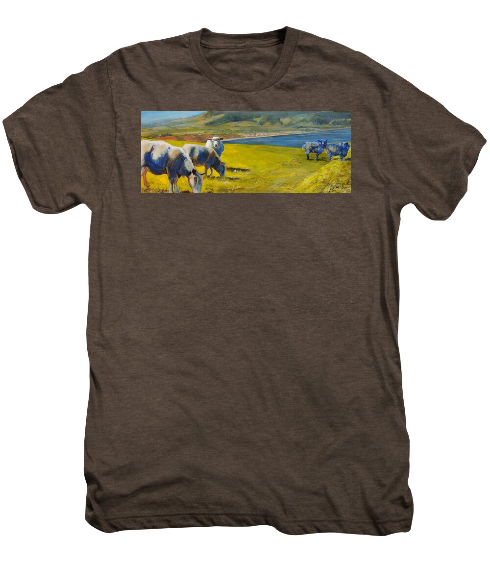 Sheep Men's Premium T-Shirt featuring the painting Sheep Painting by Mike Jory