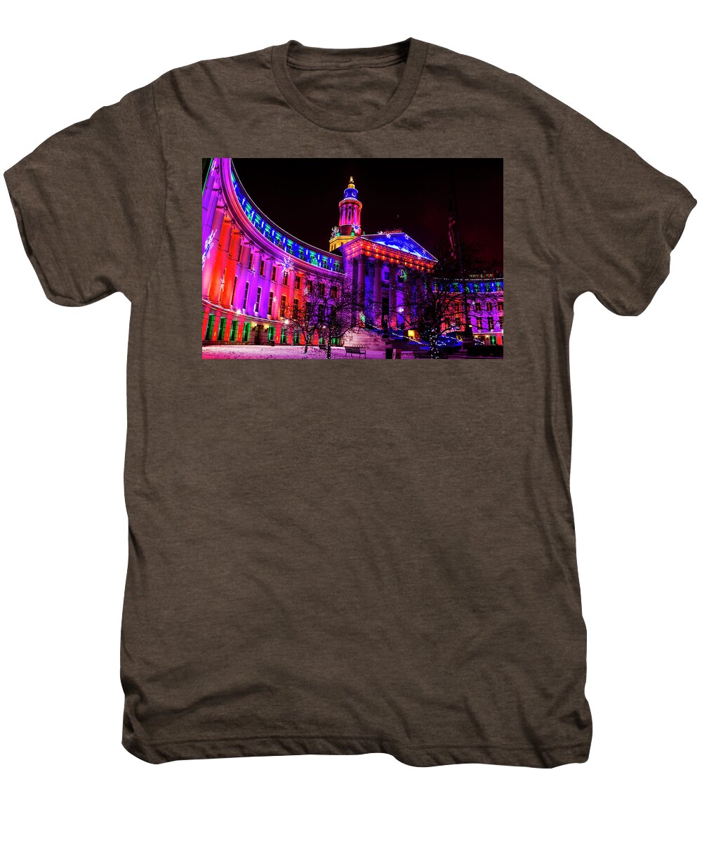 Christmas Men's Premium T-Shirt featuring the photograph Denver City and County Building Holiday Lights #1 by Teri Virbickis