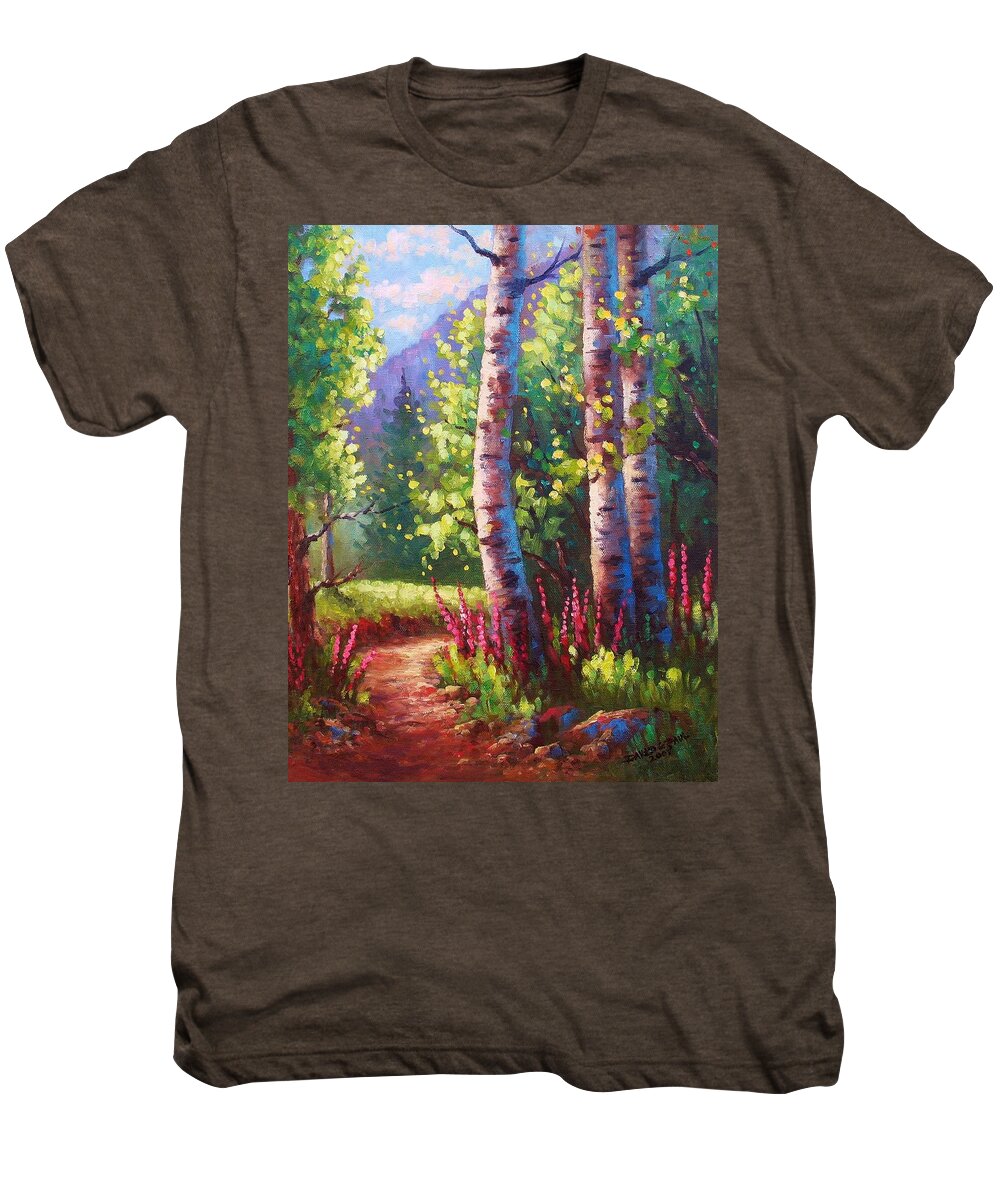 Aspen Men's Premium T-Shirt featuring the painting Spring Path #1 by David G Paul