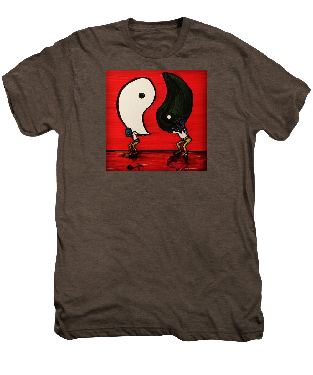 Yin Yang Men's Premium T-Shirt featuring the drawing Alien Struggles To Find Balance by Similar Alien