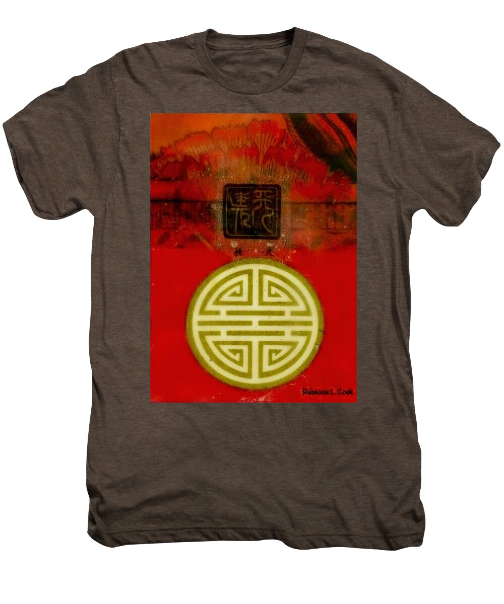 Asian Red Men's Premium T-Shirt featuring the painting Asian Red Encaustic by Bellesouth Studio